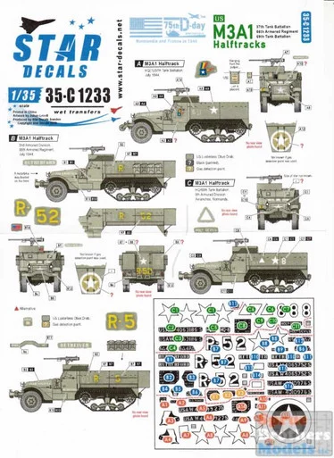 SRD35C1233 1:35 Star Decals - US M3A1 Halftracks - 75th D-Day Special Normandy and France in 1944