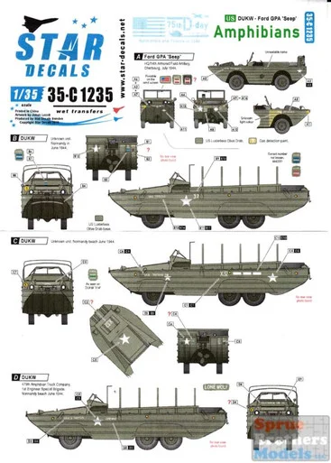 SRD35C1235 1:35 Star Decals - US Amphibians - 75th D-Day Special Normandy and France in 1944