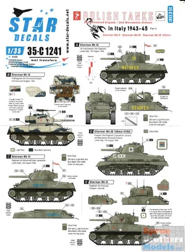 SRD35C1241 1:35 Star Decals - Polish Tanks in Italy 1943-45 Part 2
