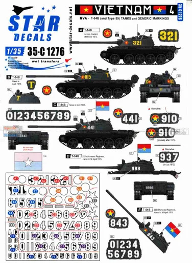 SRD35C1276 1:35 Star Decals - Vietnam Part 4: NVA T-54B Tanks and Generic Markings