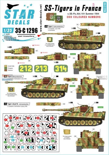 SRD35C1296 1:35 Star Decals - SS-Tigers in France Part 5: s.SS-Pz.Abt. 101 in Spring and Summer 1944