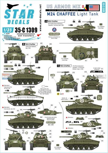 SRD35C1309 1:35 Star Decals - US Armored Mix #2: M24 Chaffee Light Tank