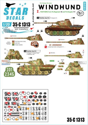 SRD35C1313 1:35 Star Decals - Windhund 116. Panzer Division #2 Panthers
