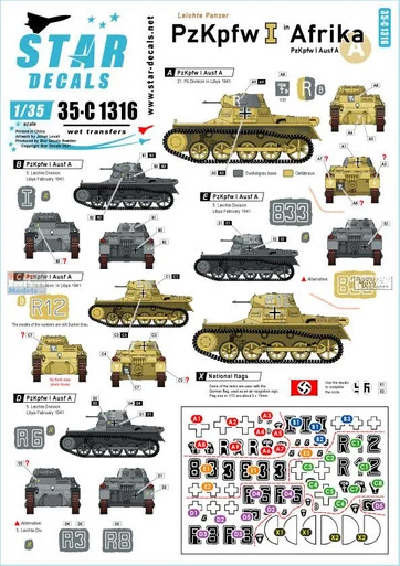 SRD35C1316 1:35 Star Decals - Panzer I Pz.Kpfw.I Ausf.A in Afrika