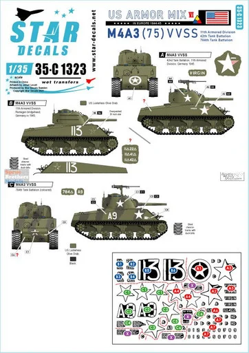 SRD35C1323 1:35 Star Decals - US Armor Mix #6 M4A3(75) VVSS