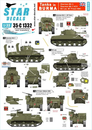 SRD35C1332 1:35 Star Decals - Tanks in Burma