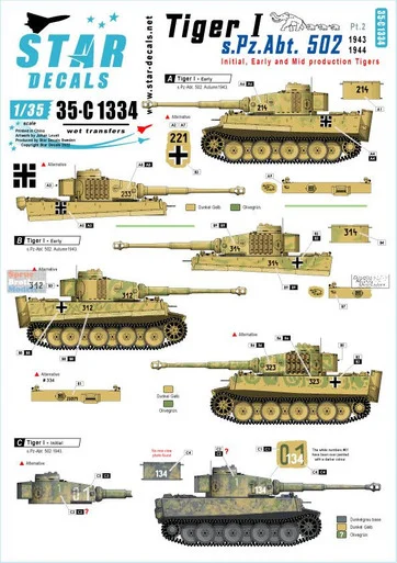 SRD35C1334 1:35 Star Decals - Tiger I. sPzAbt 502 #2
