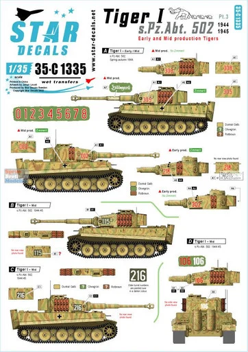 SRD35C1335 1:35 Star Decals - Tiger I. sPzAbt 502 #3