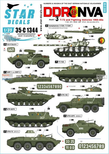 SRD35C1344 1:35 Star Decals - DDR - NVA #3 T-72 and Fighting Vehicles 1960-80s
