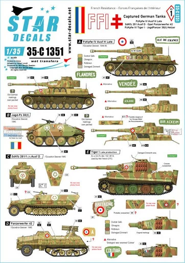 SRD35C1351 1:35 Star Decals - FFI # 1 Captured German Tanks