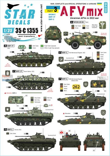 SRD35C1355 1:35 Star Decals - War in Ukraine #3 Ukrainian AFVs 2022 War
