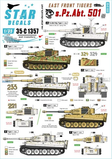 SRD35C1357 1:35 Star Decals - East Front Tigers - s.Pz.Abt. 501 1943-44
