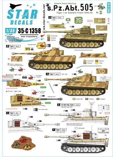 SRD35C1358 1:35 Star Decals - Tiger I on Eastern Front 1944-45 Part 2: s.Pz.Abt. 505 1943-44