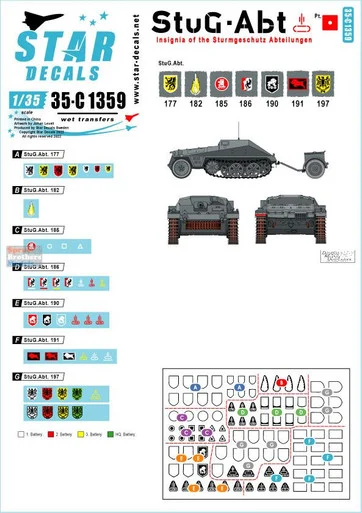 SRD35C1359 1:35 Star Decals - StuG-Abt #1 Insignia of the Sturmgeschutz Abteilungen