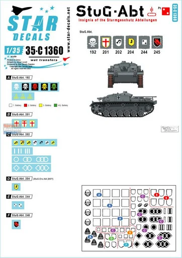 SRD35C1360 1:35 Star Decals - StuG-Abt #2 Insignia of the Sturmgeschutz Abteilungen