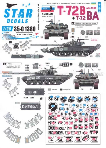 SRD35C1380 1:35 Star Decals - War in Ukraine Part 9: Russian T-72B (obr 1989) & T-72BA