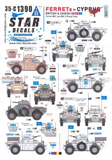SRD35C1390 1:35 Star Decals - Ferrets in Cyprus Pt 1 British and Danish Ferret Mk.1 & Mk.2 Scout Cars