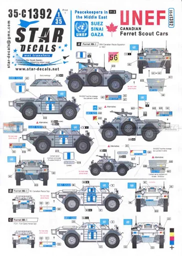 SRD35C1392 1:35 Star Decals - Middle East Peacekeepers #3 UNEF: Canadian Ferrets