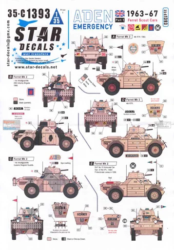 SRD35C1393 1:35 Star Decals - Aden Emergency 1963-67 #1: British Ferret Mk 2 Scout Cars