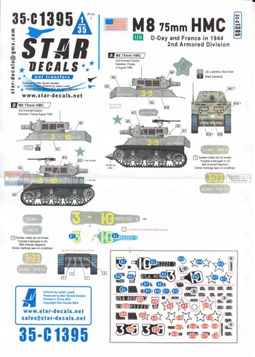 SRD35C1395 1:35 Star Decals - D-Day and France in 1944: US M8 75mm HMC