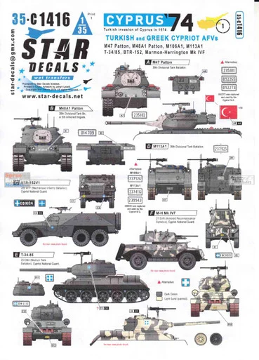 SRD35C1416 1:35 Star Decals - Cyprus 74 #1 - Turkish & Greek Cypriot AFVs
