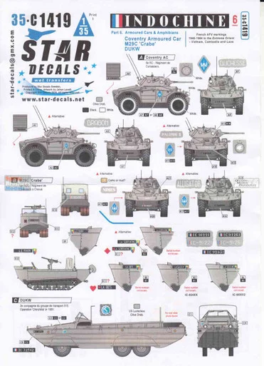 SRD35C1419 1:35 Star Decals Indochina #6 - Coventry Armoured Cars, M29C Crabe, DUKW