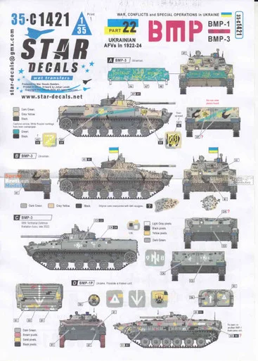 SRD35C1421 1:35 Star Decals War in Ukraine #22: Ukrainian BMP-1 BMP-2 2022-24