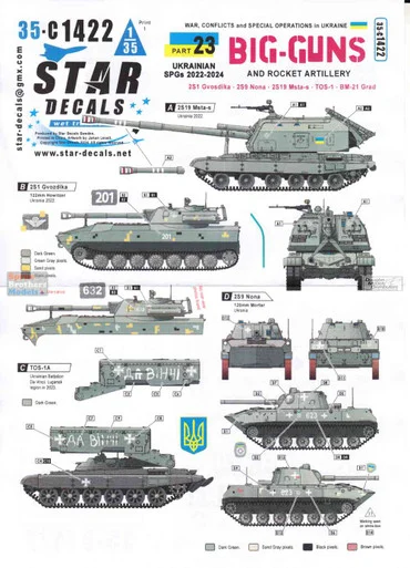 SRD35C1422 1:35 Star Decals War in Ukraine #23: Ukrainian Big Guns & Rocket Artillery