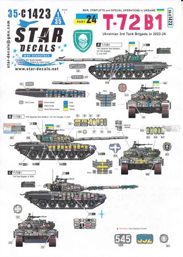 SRD35C1423 1:35 Star Decals - War in Ukraine #24: T-72B1 Ukrainian 3rd Tank Brigade 2022-24