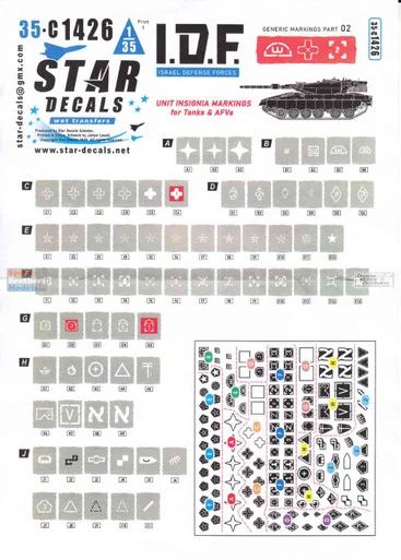 SRD35C1426 1:35 Star Decals IDF Generic Markings #2: Unit Insignia Markings for Tanks & AFVs