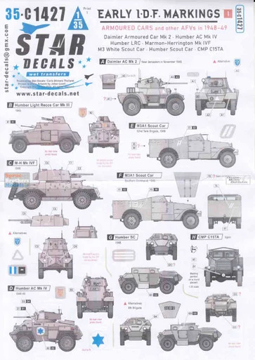 SRD35C1427 1:35 Star Decals Early IDF Markings #1: Armoured Cars and Other AFVs in 1948-49