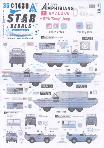 SRD35C1430 1:35 Star Decals British Amphibians #2: GMC DUKW + GPA Seep Jeep