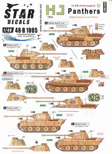SRD48B1005 1:48 Star Decals - HJ Panthers: SS-Hitlerjugend Panthers in France 1944