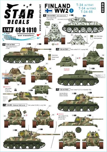 SRD48B1010 1:48 Star Decals - Finland WW2 Part 2: T-34 m/1941 T-34 m/1943 T-34-85