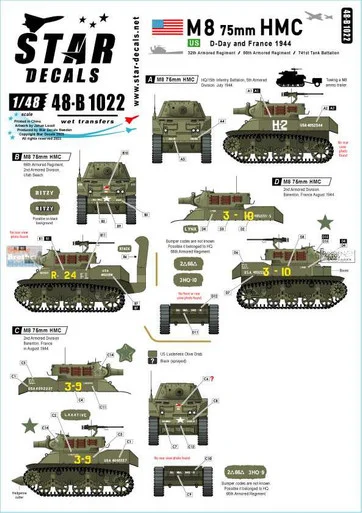 SRD48B1022 1:48 Star Decals - M8 75mm HMC: US D-Day and France 1944