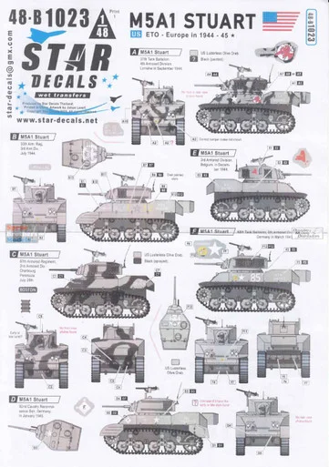 SRD48B1023 1:48 Star Decals - US M5A1 Stuart ETO - Europe in 1944-45
