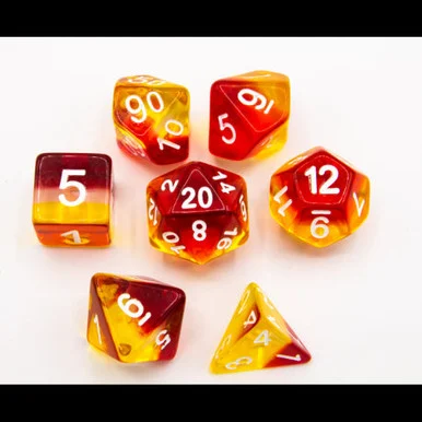 Critical Hit Collectibles Sunset Set of 7 Aurora Polyhedral Dice w/ White Numbers for D20 Based RPG's - Critical Hits