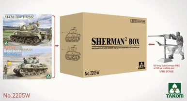 TAK02205W 1:35 Takom Sherman2 Big Box (2 kits + 1/16 US Army Tank Crewman Figure)
