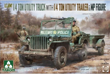 1/35 Takom US Army 1/4-Ton Willys Jeep w/Trailer & MP Figure