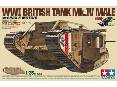 1/35 WWI British Mk IV Male Tank w/Single Motor & 5 Crew - Tamiya
