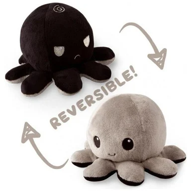 TeeTurtle TEE2485TYPLC1 Reversible Octopus Plushie Black & Gray - Tee Turtle