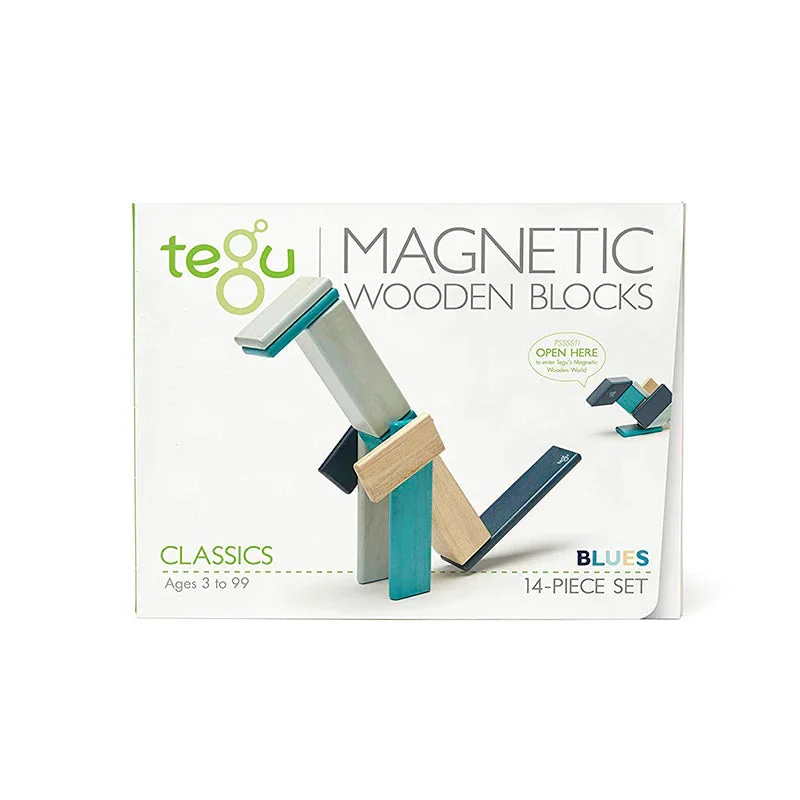 Tegu 14 Piece Classics Magnetic Wooden Block Set – Blues Tint