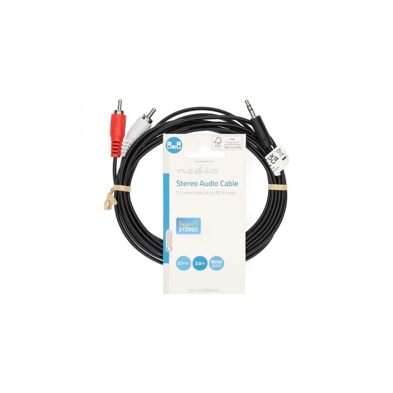 Stereo audio cable - 3.5mm male / 2x RCA Male / Nickel Plated / 3m