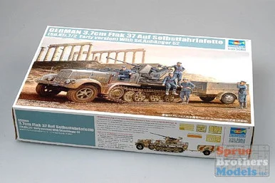 TRP01525 1:35 Trumpeter Sdkfz 7/2 Halftrack Early Ver. w/ 3.7cm Flak 37 Gun & Supply Trailer #1525