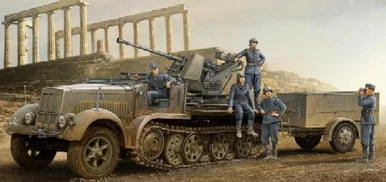 1/35 Trumpeter German SdKfz 7/2 Halftrack Early Version w/3.7cm Flak 37 Gun & Supply Trailer