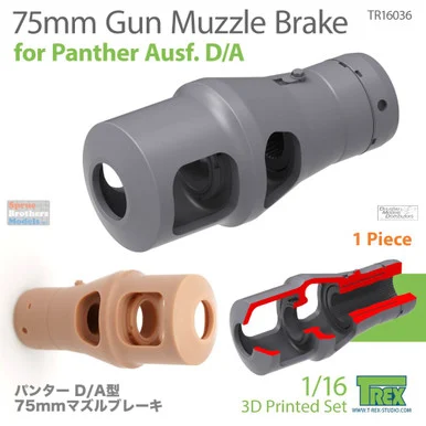 TRXTR16036 1:16 TRex Muzzle Brake for 75mm Gun (Panther Ausf.D/A) - T-Rex Studio