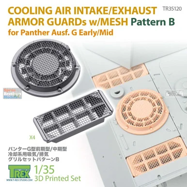 TRXTR35120 1:35 TRex Cooling Air Intake/Exhaust Armor Guards with Mesh for Panther G Early/Mid Pattern B - T-Rex Studio