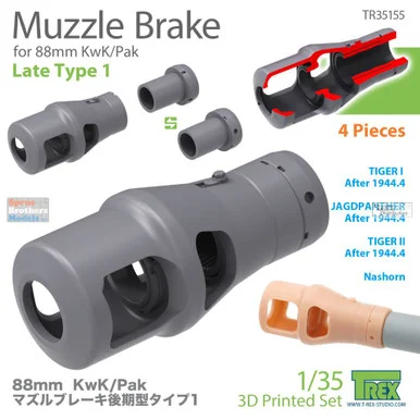 TRXTR35155 1:35 TRex Muzzle Brakes for 88mm KwK/Pak Late Type 1 - T-Rex Studio