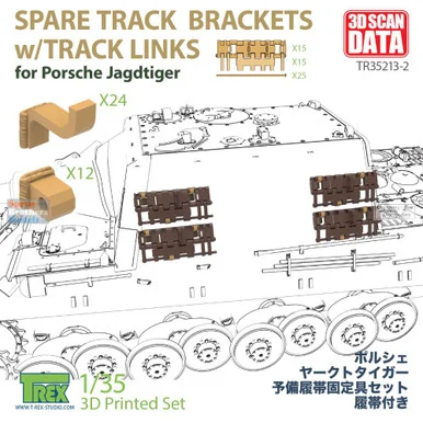 TRXTR35213-2 1:35 TRex - Spare Track Brackets with Track Links for Porsche Jagdtiger