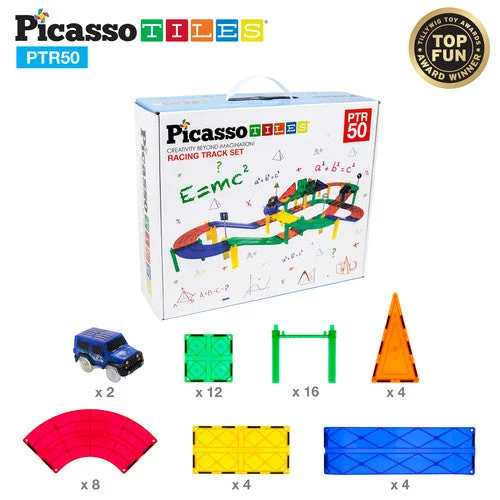 Race Track 50 Piece Magnetic Building Block Tiles Set - Picasso Tiles